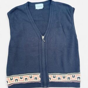 Black Zip-Up Vest with Patterned Hem